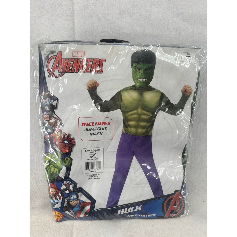 Kids Boys Marvel Avengers Hulk Jumpsuit Mask XS (3-4) 3+ Yrs Halloween Costume